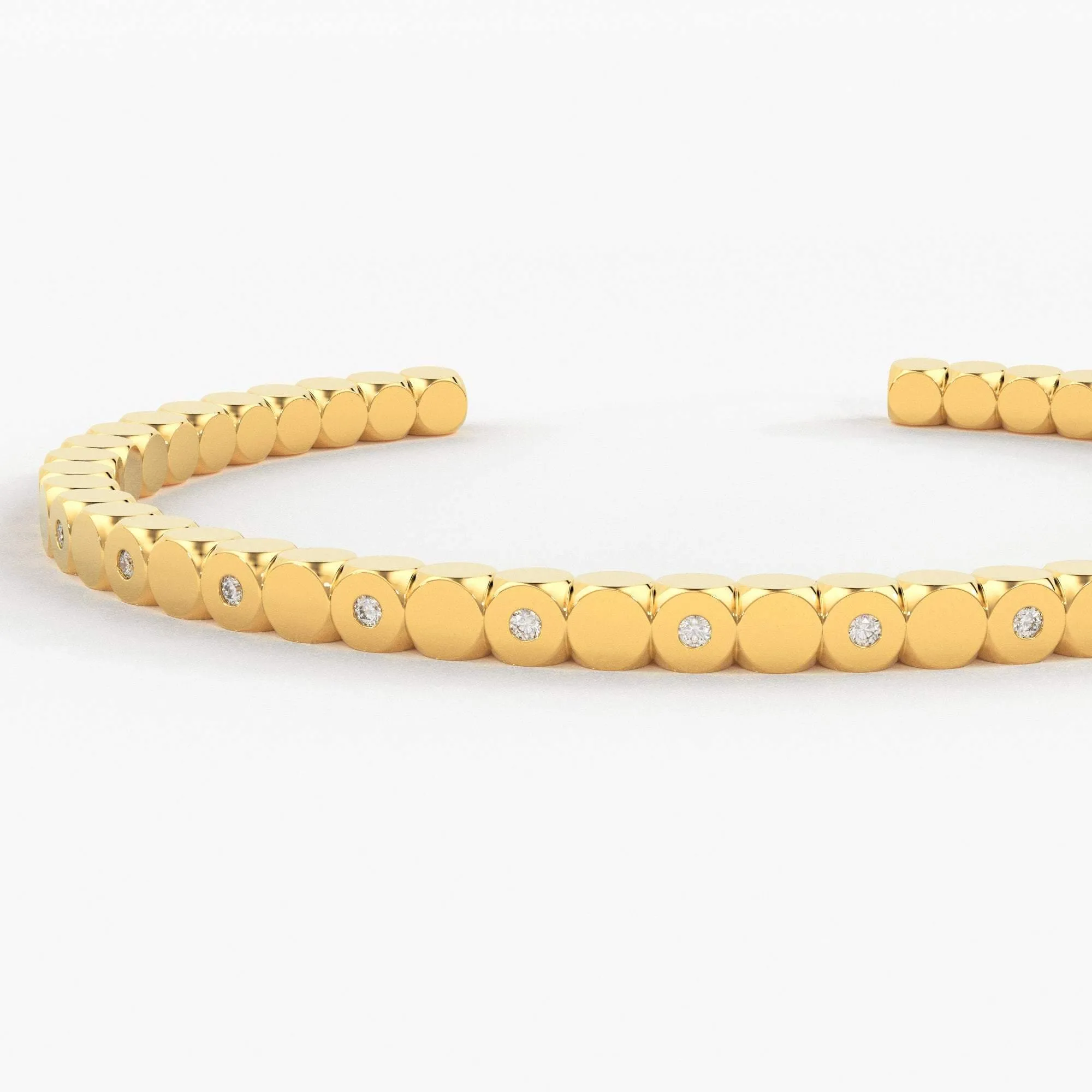 Real Diamond Solid Gold Cuff Bracelet / Flush Set Diamond / Handmade Cubes Bracelet / Handmade 18k Gold Diamond Bangle / Gift High Jewelry