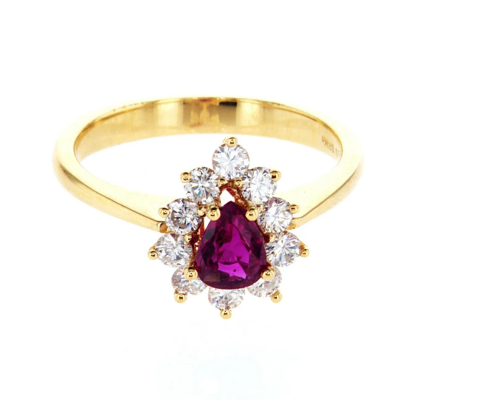 Red Ruby Diamond Engagement Ring Pear Cut 1.25 CT Certified 18k Yellow Gold