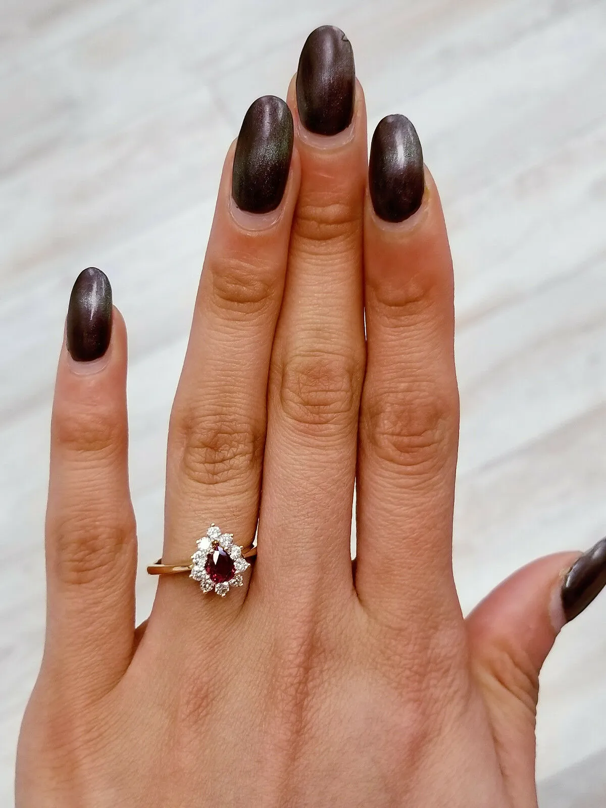 Red Ruby Diamond Engagement Ring Pear Cut 1.25 CT Certified 18k Yellow Gold