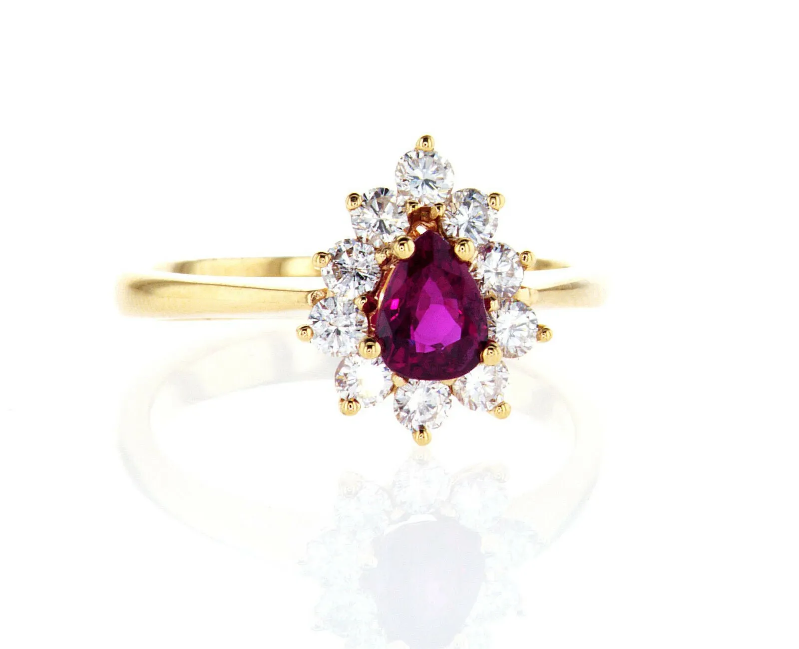 Red Ruby Diamond Engagement Ring Pear Cut 1.25 CT Certified 18k Yellow Gold