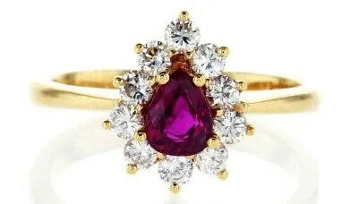 Red Ruby Diamond Engagement Ring Pear Cut 1.25 CT Certified 18k Yellow Gold