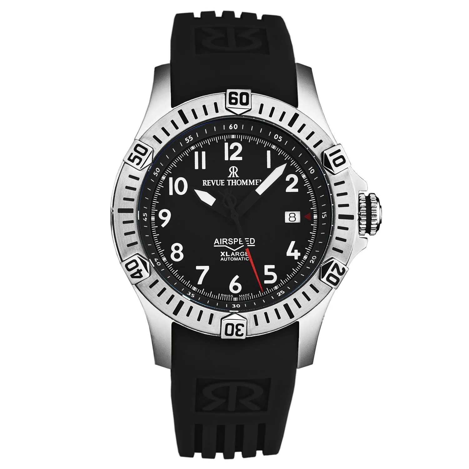 Revue Thommen Men's 'Air speed' Black Dial Black Rubber Strap Automatic Watch 16070.4737