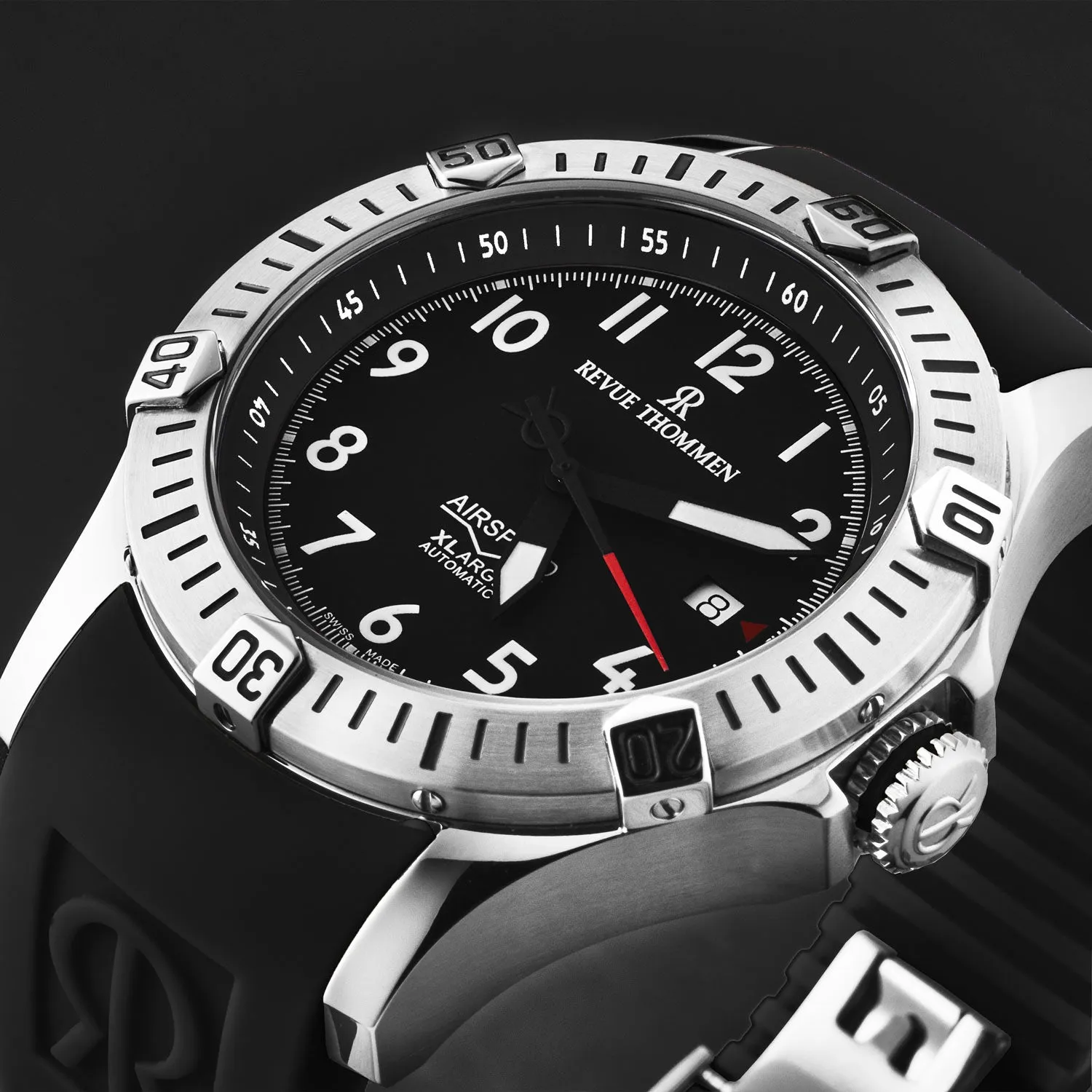 Revue Thommen Men's 'Air speed' Black Dial Black Rubber Strap Automatic Watch 16070.4737