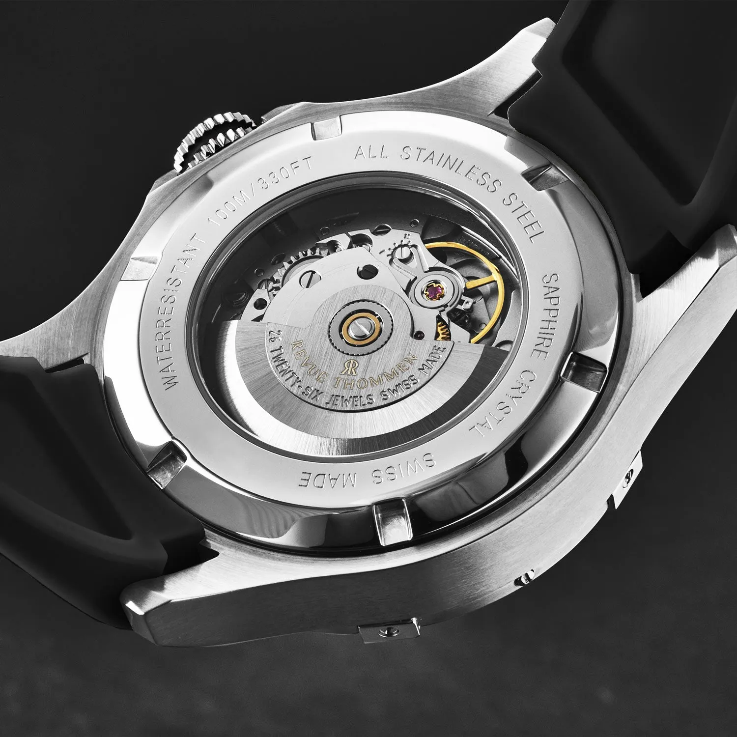 Revue Thommen Men's 'Air speed' Black Dial Black Rubber Strap Automatic Watch 16070.4737