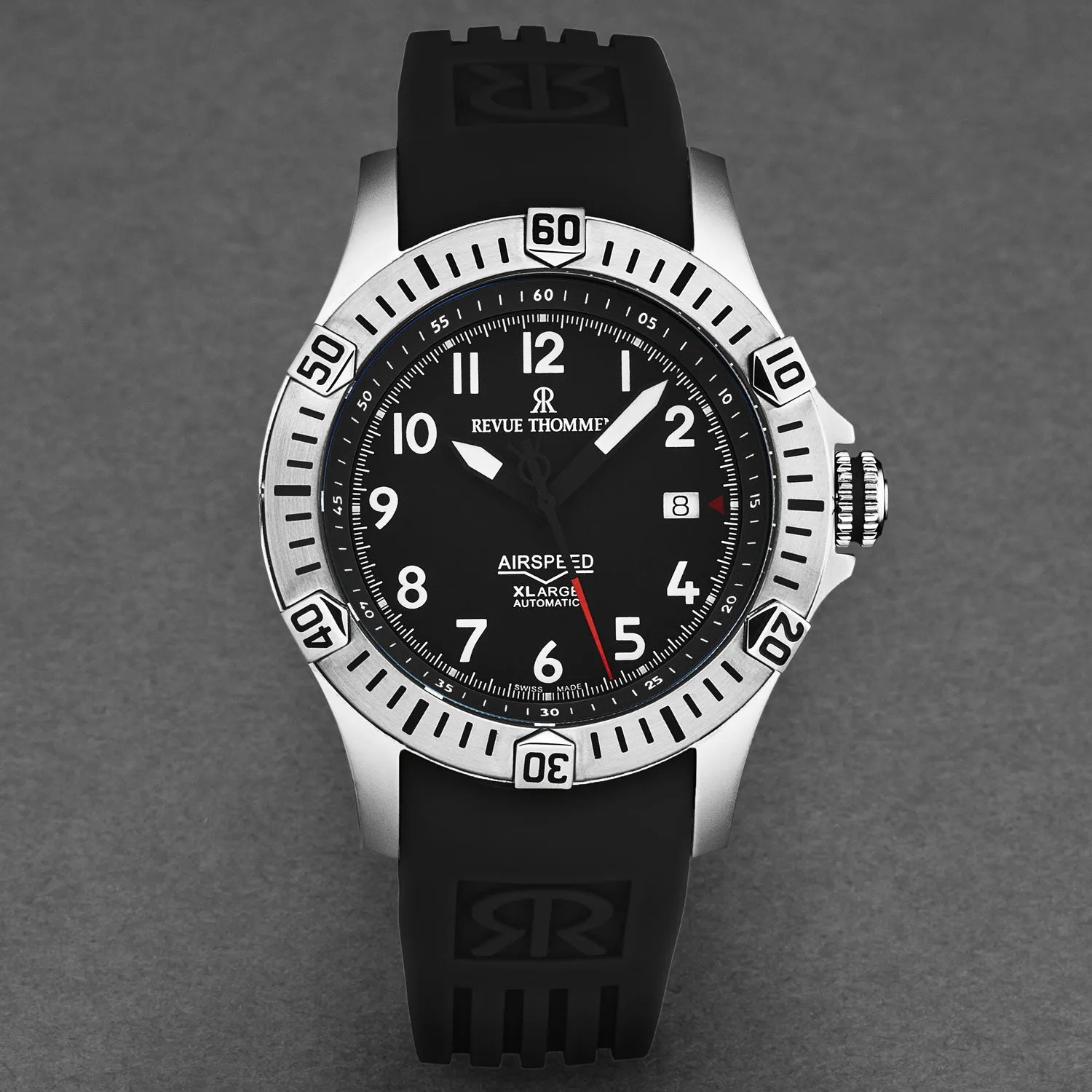 Revue Thommen Men's 'Air speed' Black Dial Black Rubber Strap Automatic Watch 16070.4737