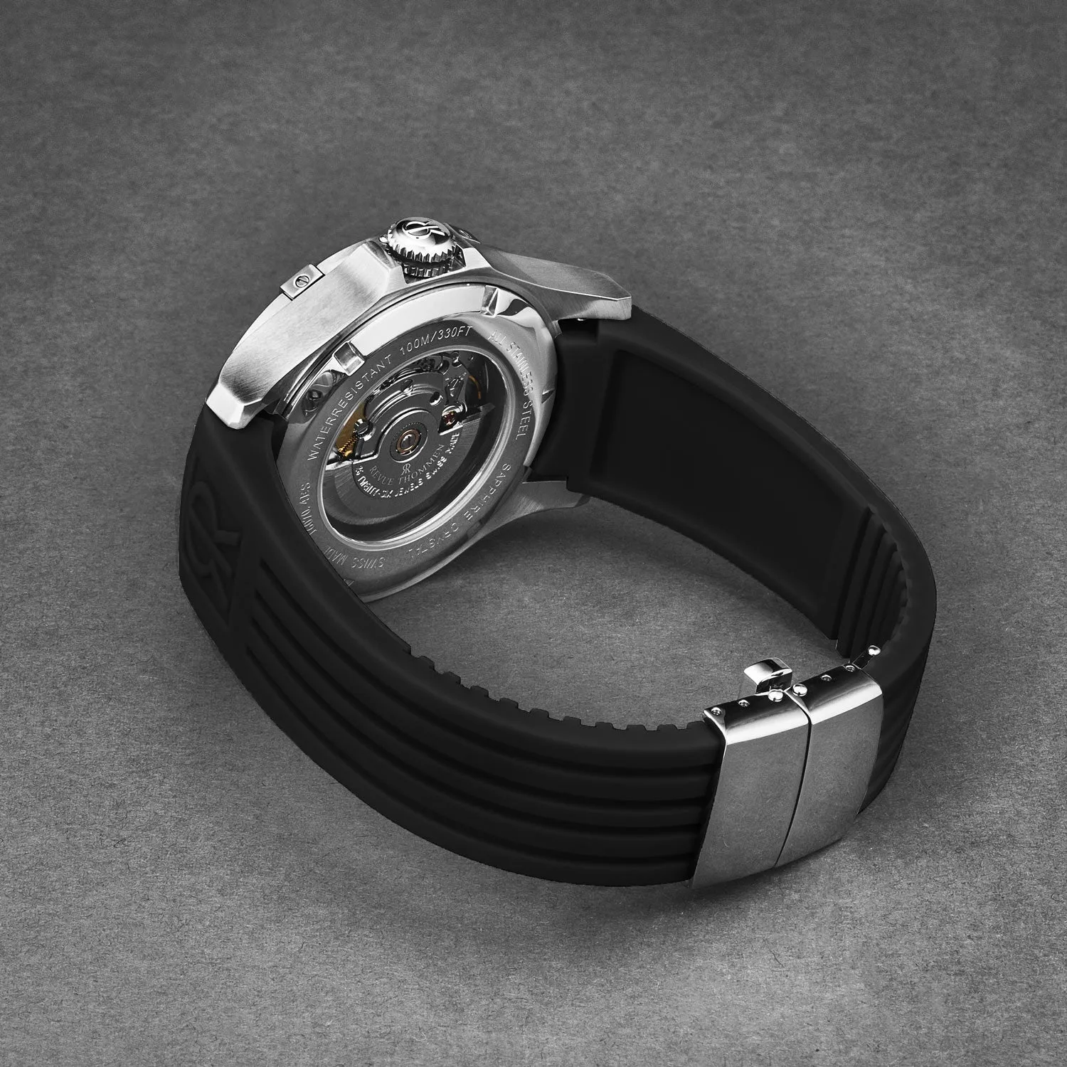 Revue Thommen Men's 'Air speed' Black Dial Black Rubber Strap Automatic Watch 16070.4737