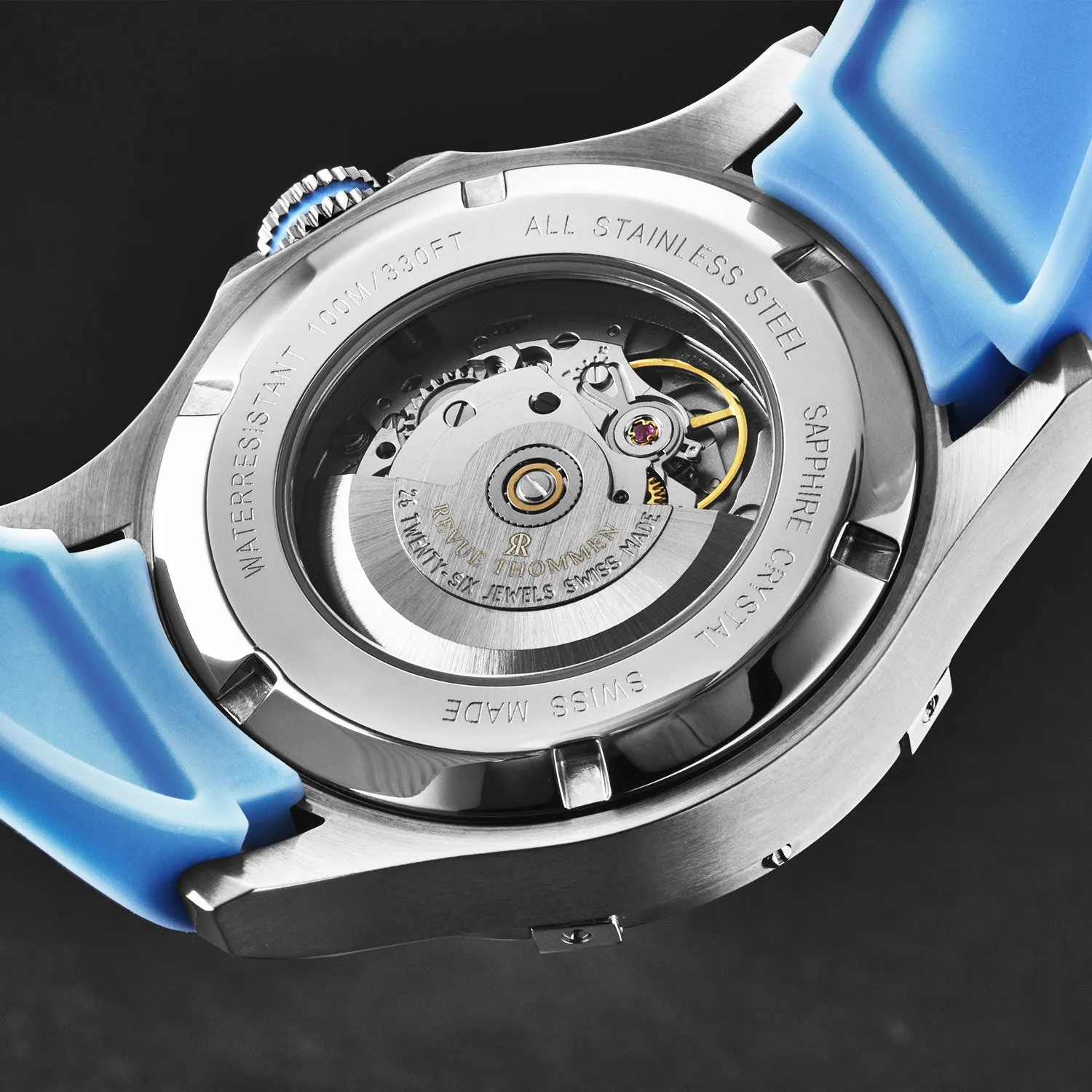 Revue Thommen Men's 'Air speed' Black Dial Blue Rubber Strap Automatic Watch 16070.4735