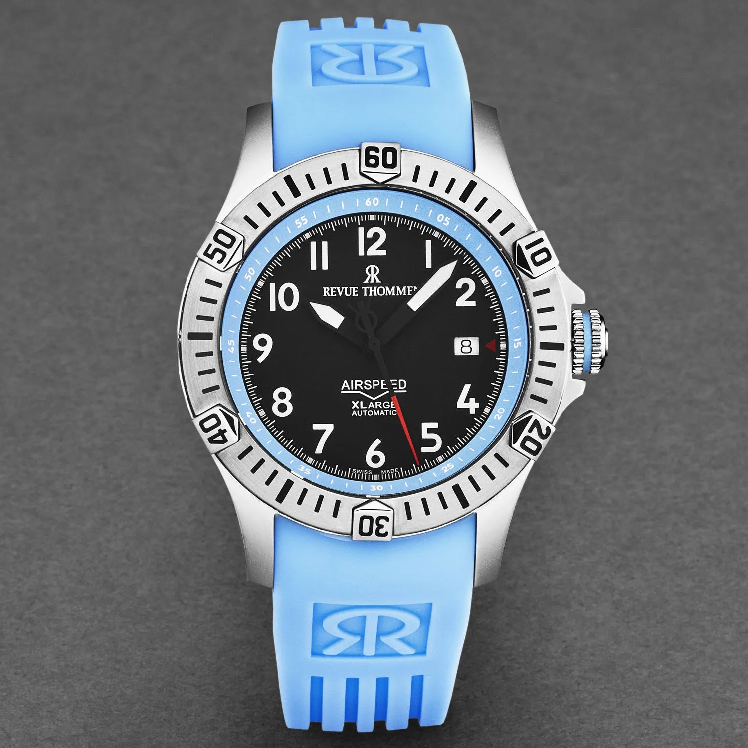 Revue Thommen Men's 'Air speed' Black Dial Blue Rubber Strap Automatic Watch 16070.4735