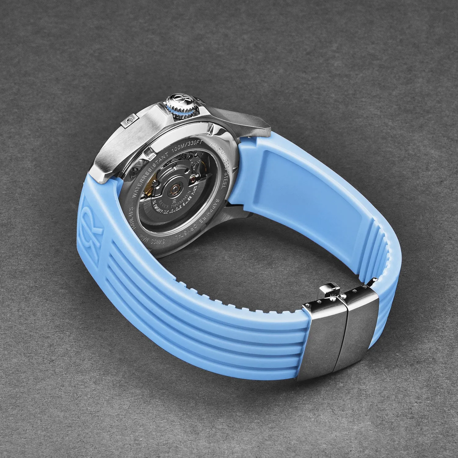 Revue Thommen Men's 'Air speed' Black Dial Blue Rubber Strap Automatic Watch 16070.4735