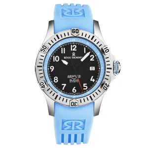 Revue Thommen Men's 'Air speed' Black Dial Blue Rubber Strap Automatic Watch 16070.4735