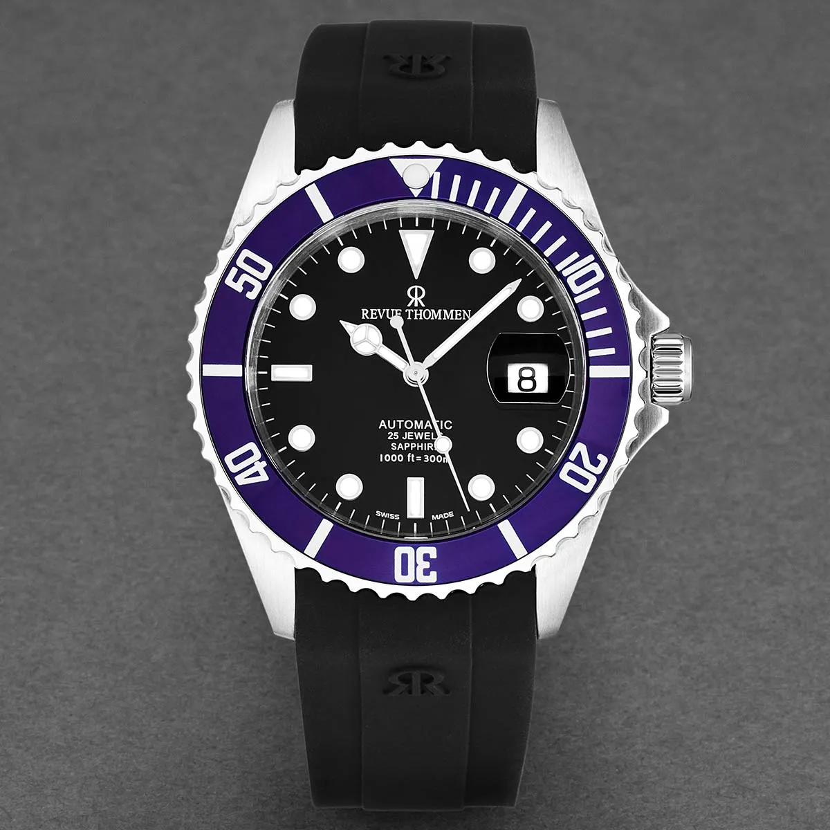 Revue Thommen Men's 'Diver' Black Dial Rubber Strap Swiss Automatic Watch  17571.2835