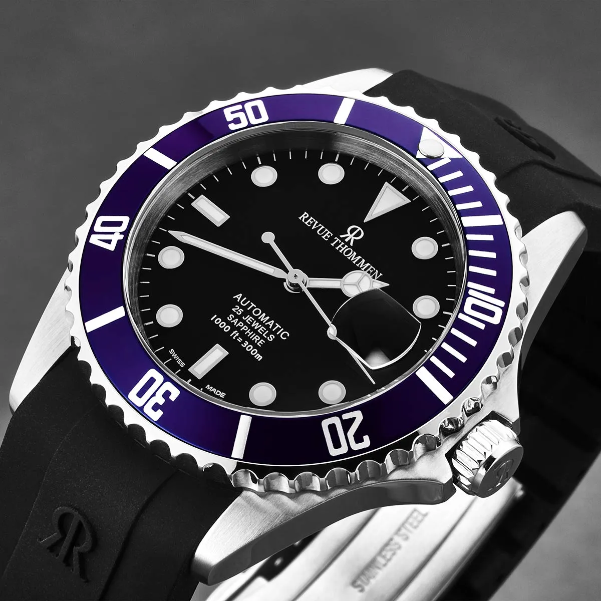 Revue Thommen Men's 'Diver' Black Dial Rubber Strap Swiss Automatic Watch  17571.2835