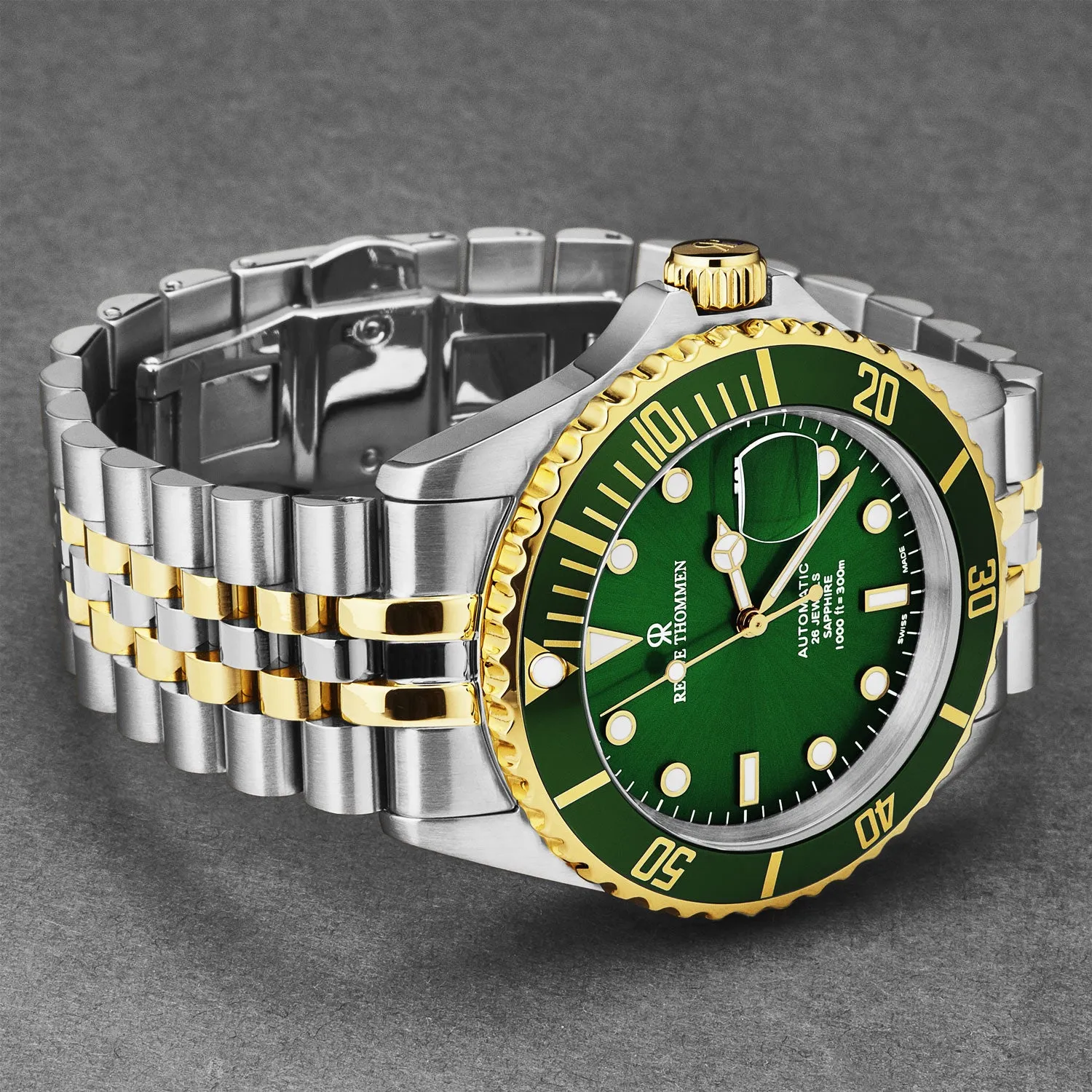 Revue Thommen Men's 'Diver' Green Dial Two Tone Stainless Steel Bracelet Automatic Watch 17571.2244