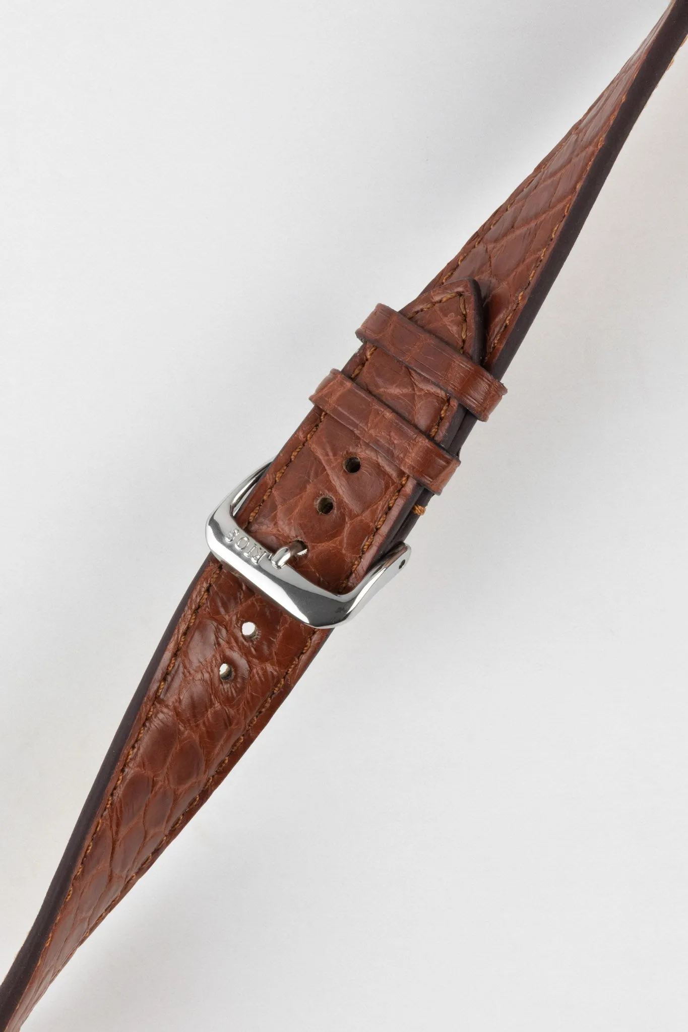RIOS1931 PRESTIGE Genuine Alligator Flank Watch Strap in MAHOGANY