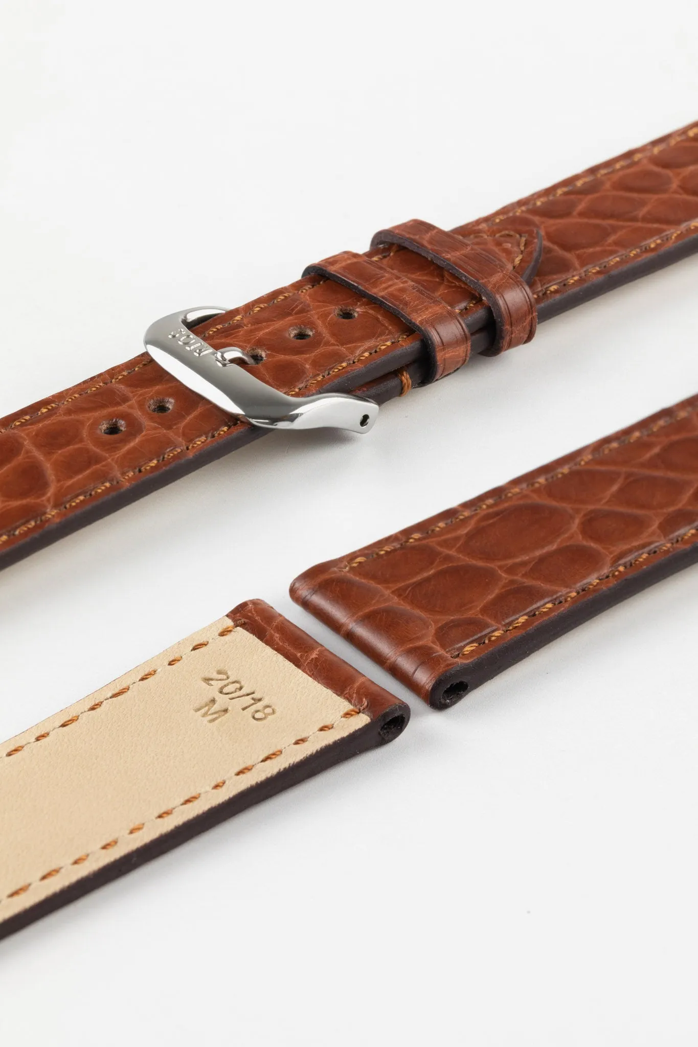 RIOS1931 PRESTIGE Genuine Alligator Flank Watch Strap in MAHOGANY