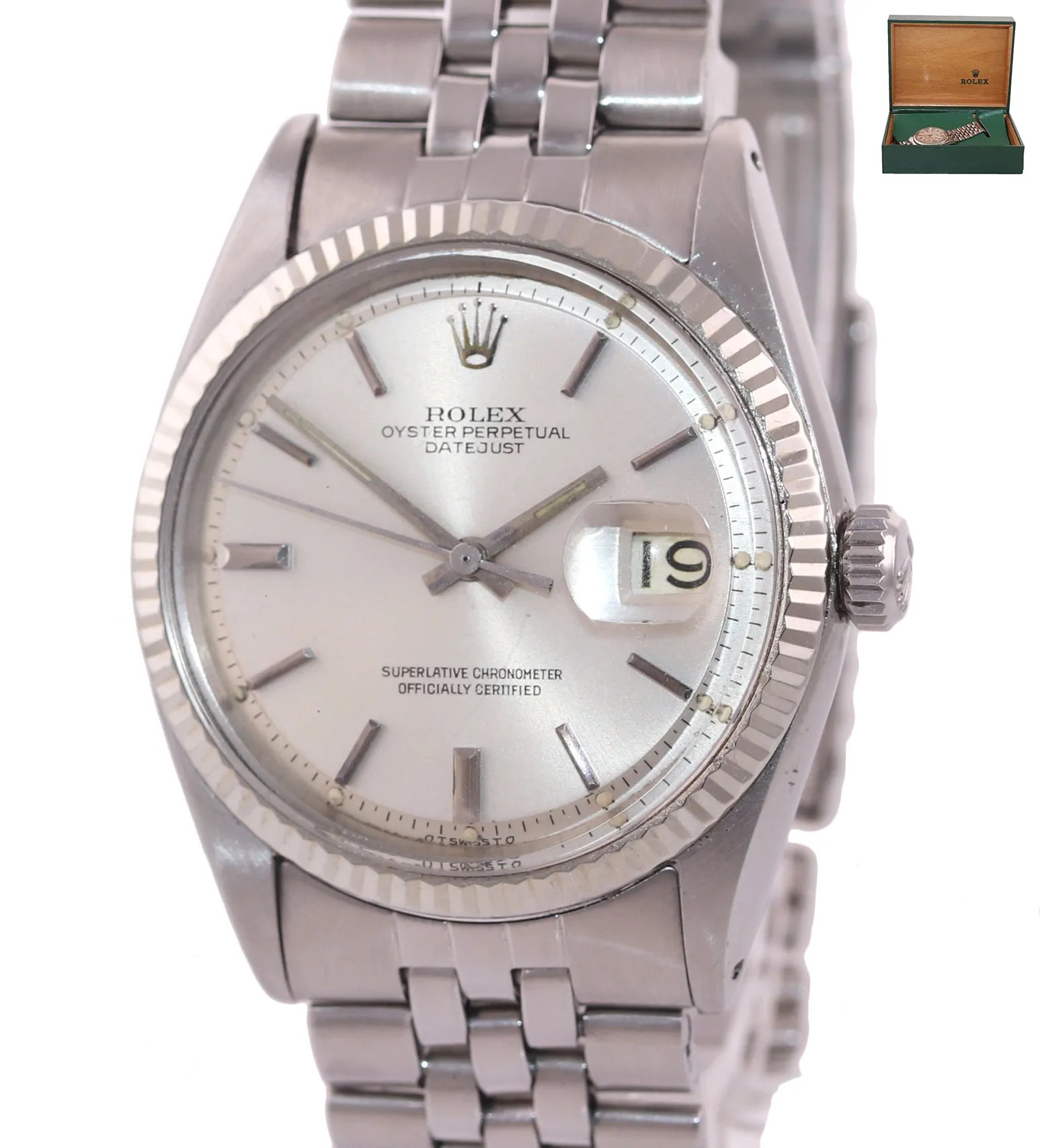 Rolex DateJust 1601 Steel Sigma Silver Pie Pan Dial Jubilee Watch Box