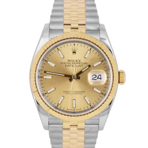 Rolex DateJust 36 Jubilee Champagne 18K Gold Steel Two-Tone Watch 126233 B P