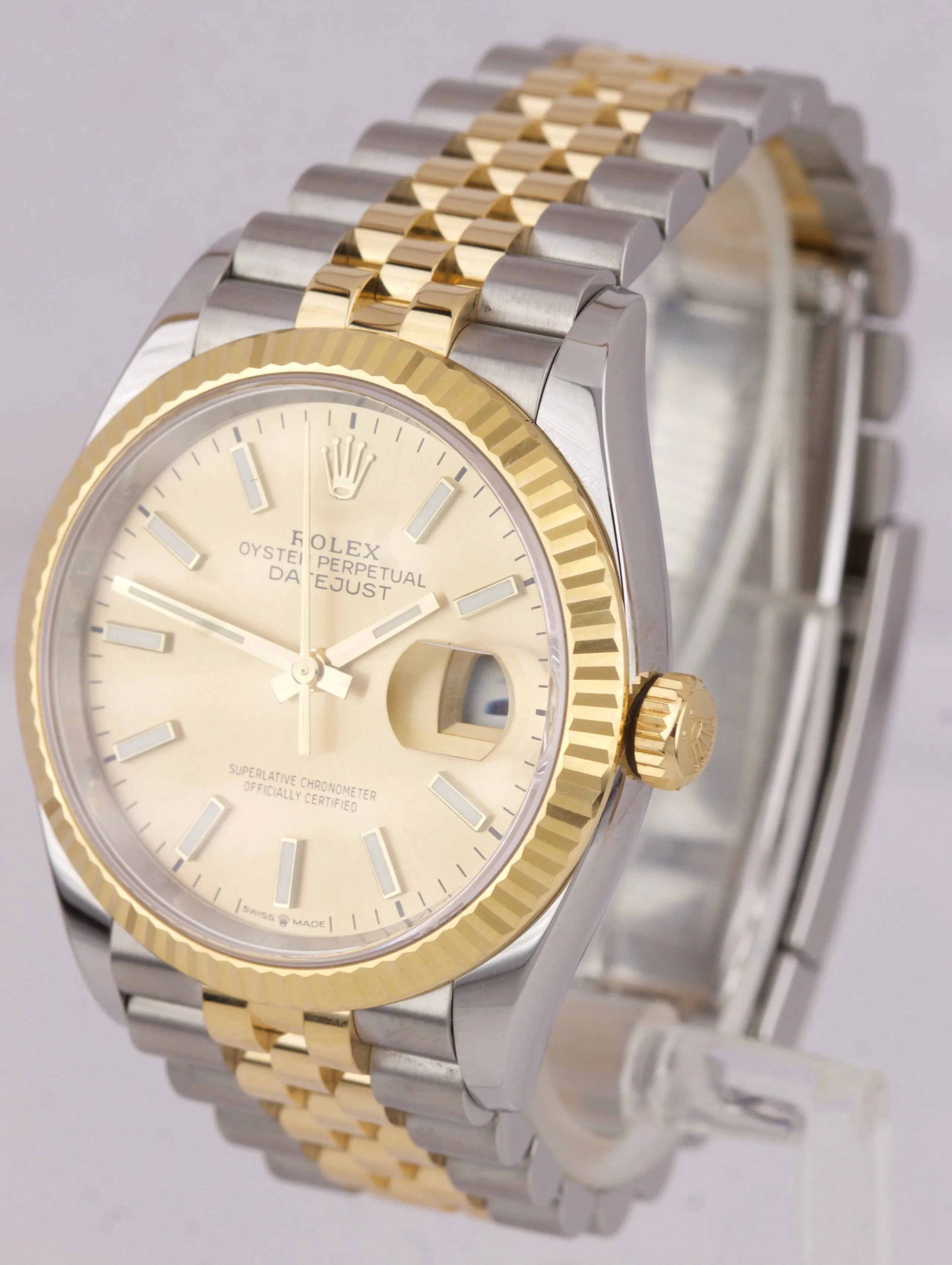 Rolex DateJust 36 Jubilee Champagne 18K Gold Steel Two-Tone Watch 126233 B P