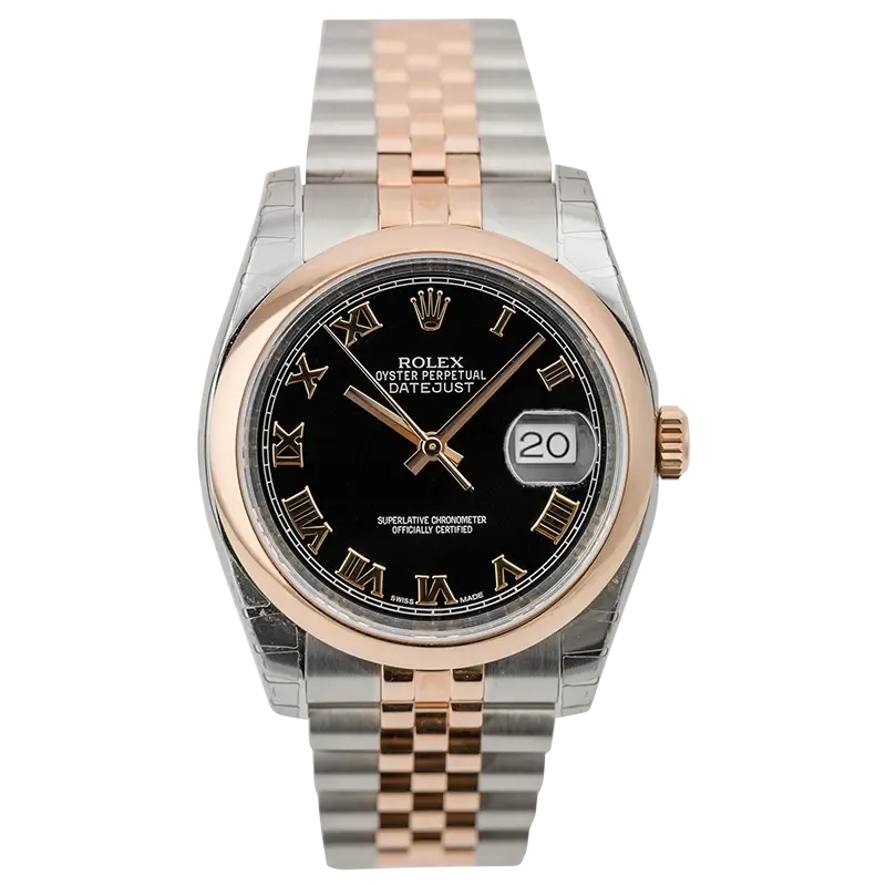 Rolex DateJust 36mm Steel and Rose Gold Black/Roman 116201