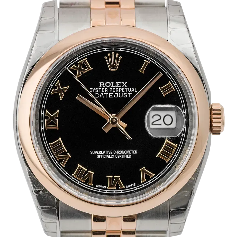 Rolex DateJust 36mm Steel and Rose Gold Black/Roman 116201