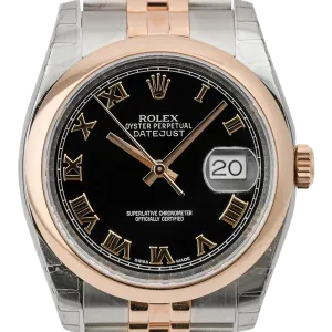 Rolex DateJust 36mm Steel and Rose Gold Black/Roman 116201