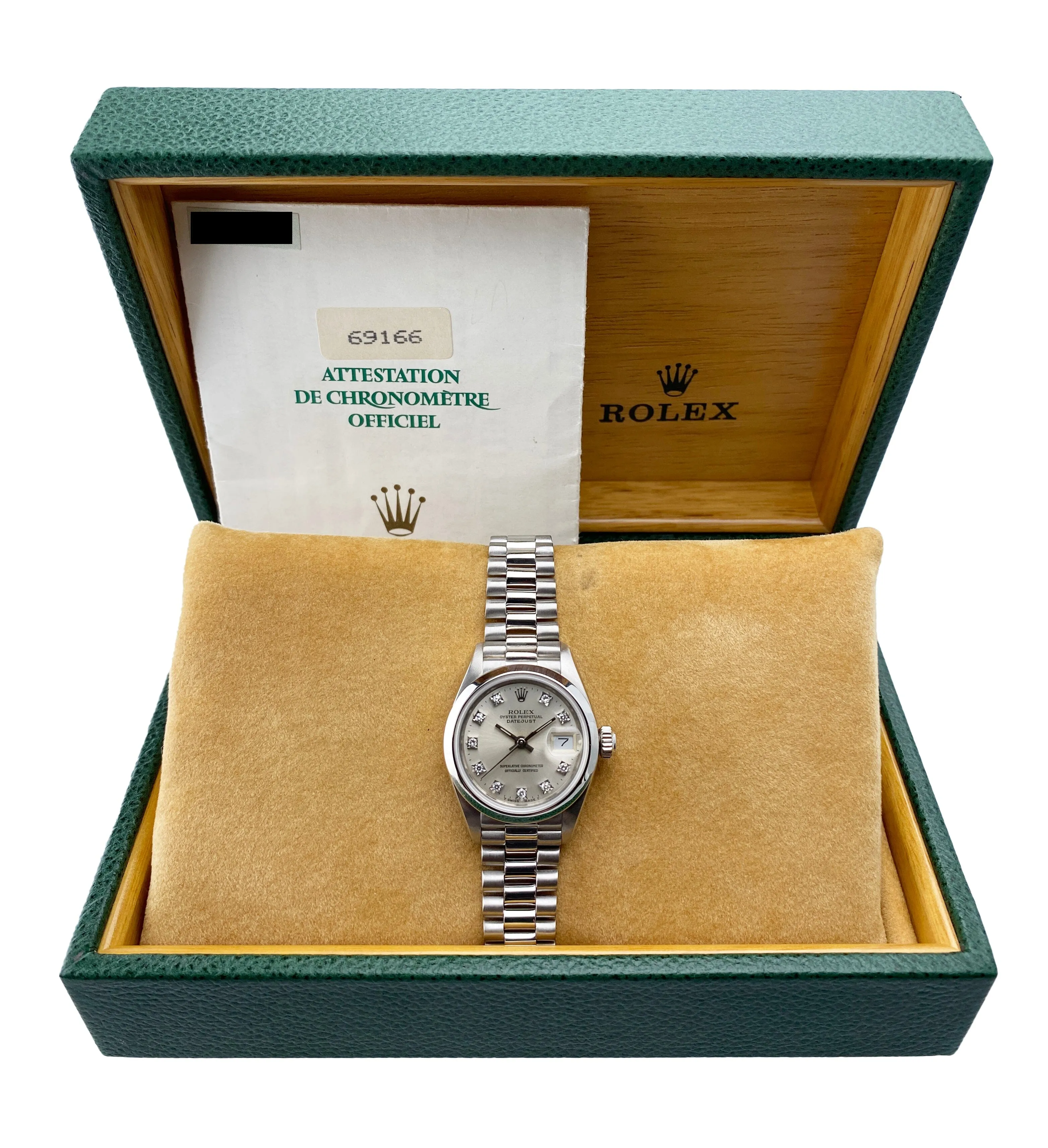 Rolex Datejust 69166 Diamond Dial Ladies Watch Box Papers