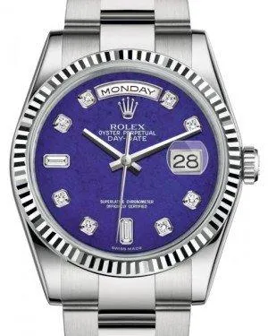 Rolex Day-Date 36 White Gold Lapis Lazuli Diamond Dial & Fluted Bezel Oyster Bracelet 118239