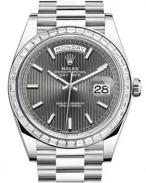 Rolex Day-Date 40 Platinum Rhodium Striped Index Dial & Diamond Bezel President Bracelet 228396TBR