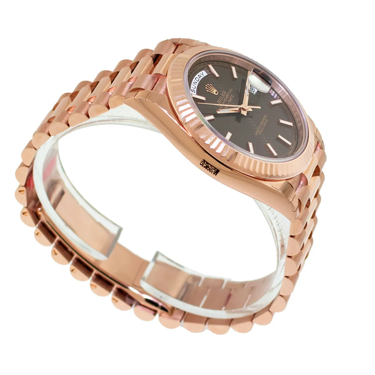 Rolex Day-Date 40mm Everose Gold Chocolate Diagonal Motif Index Dial 228235