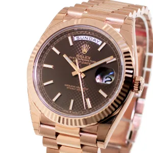Rolex Day-Date 40mm Everose Gold Chocolate Diagonal Motif Index Dial 228235