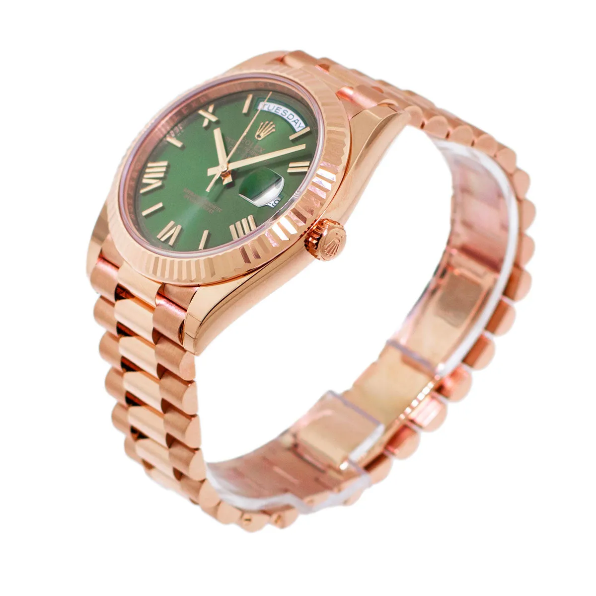 Rolex Day-Date 40mm Everose Gold Olive Green Roman Dial 228235