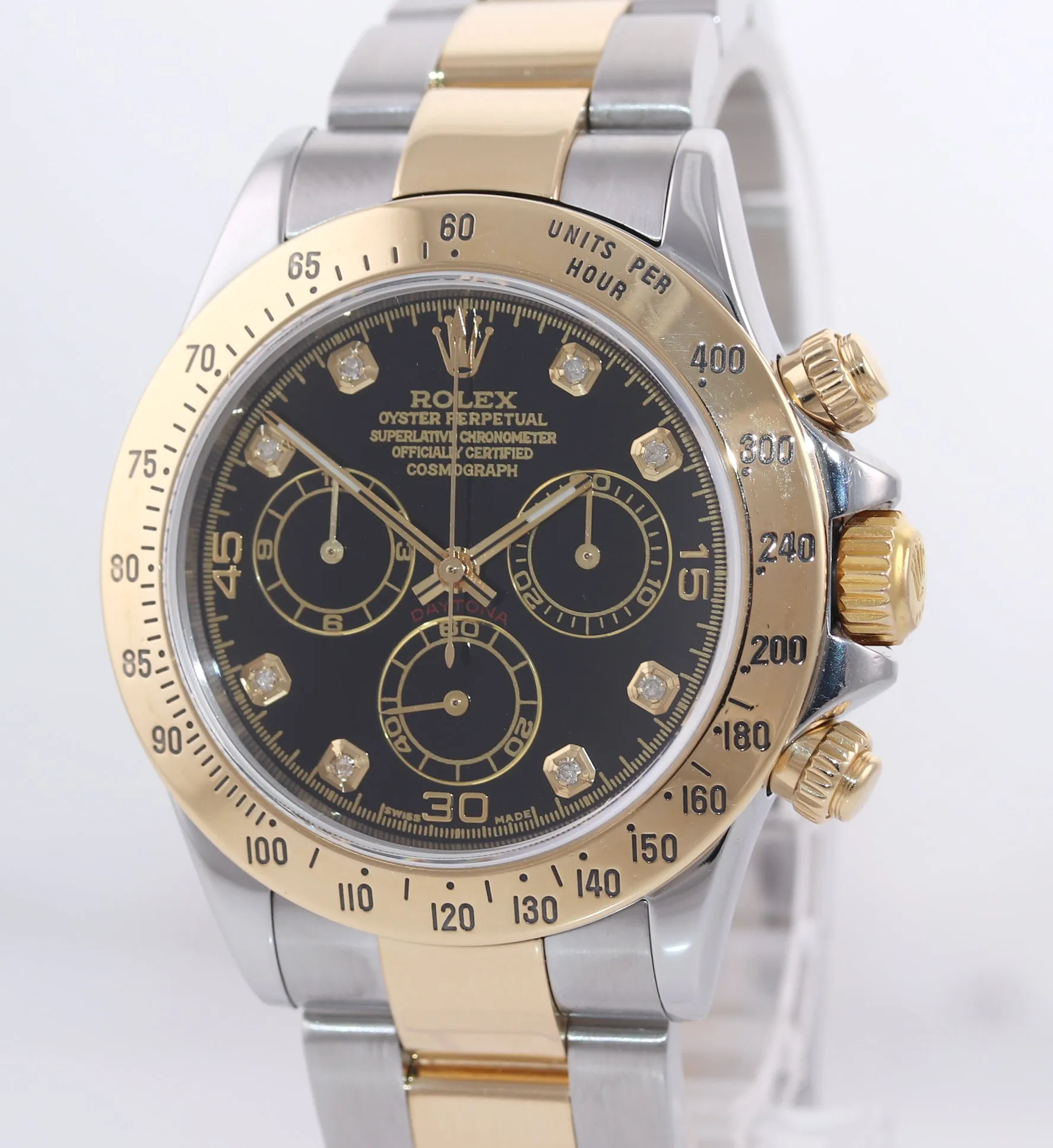 Rolex Daytona 116523 Black Diamond Dial Steel 18k Yellow Gold Two Tone Watch Box