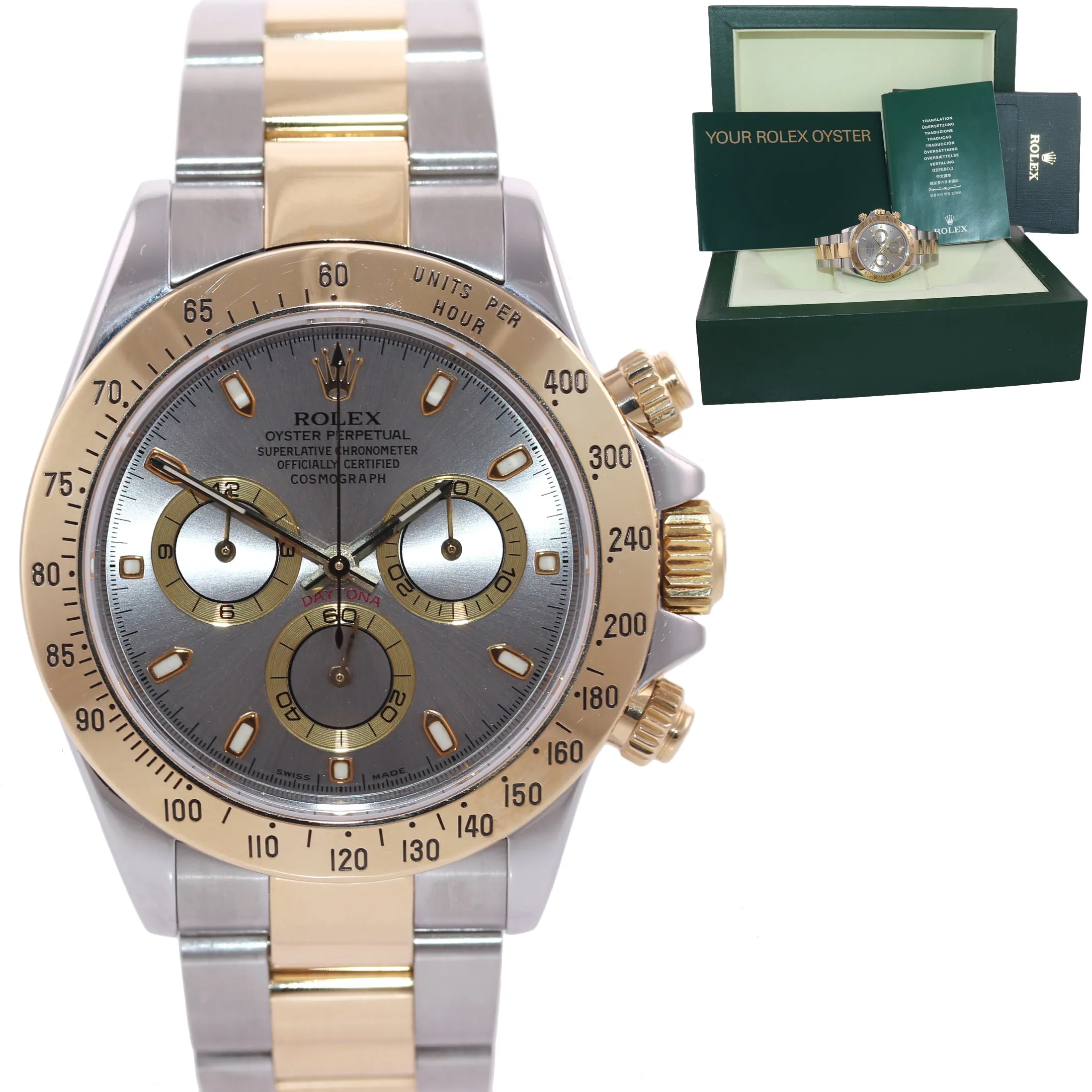 Rolex Daytona 116523 Slate Silver Dial Steel 18k Yellow Gold Two Tone Watch Box