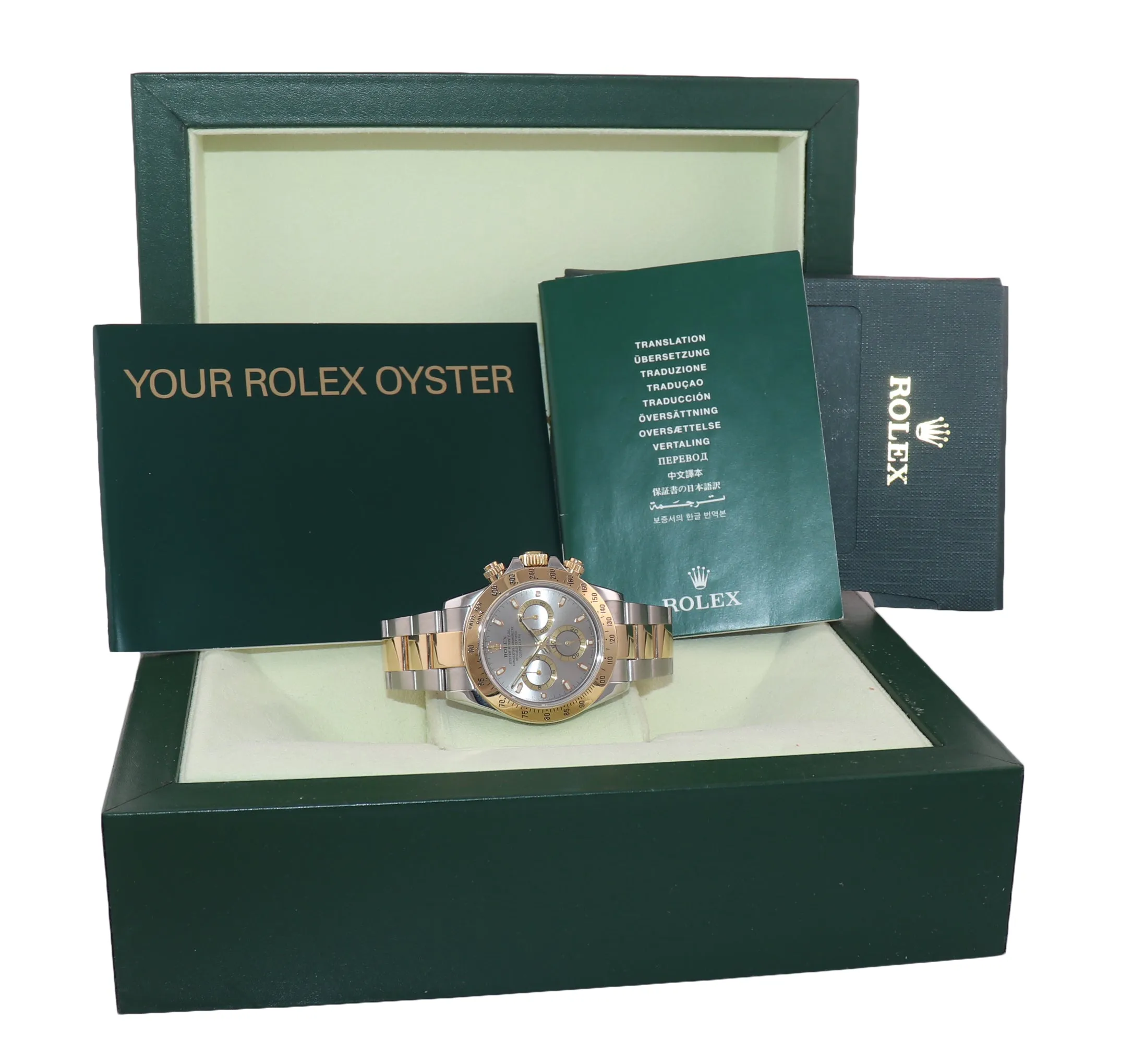 Rolex Daytona 116523 Slate Silver Dial Steel 18k Yellow Gold Two Tone Watch Box