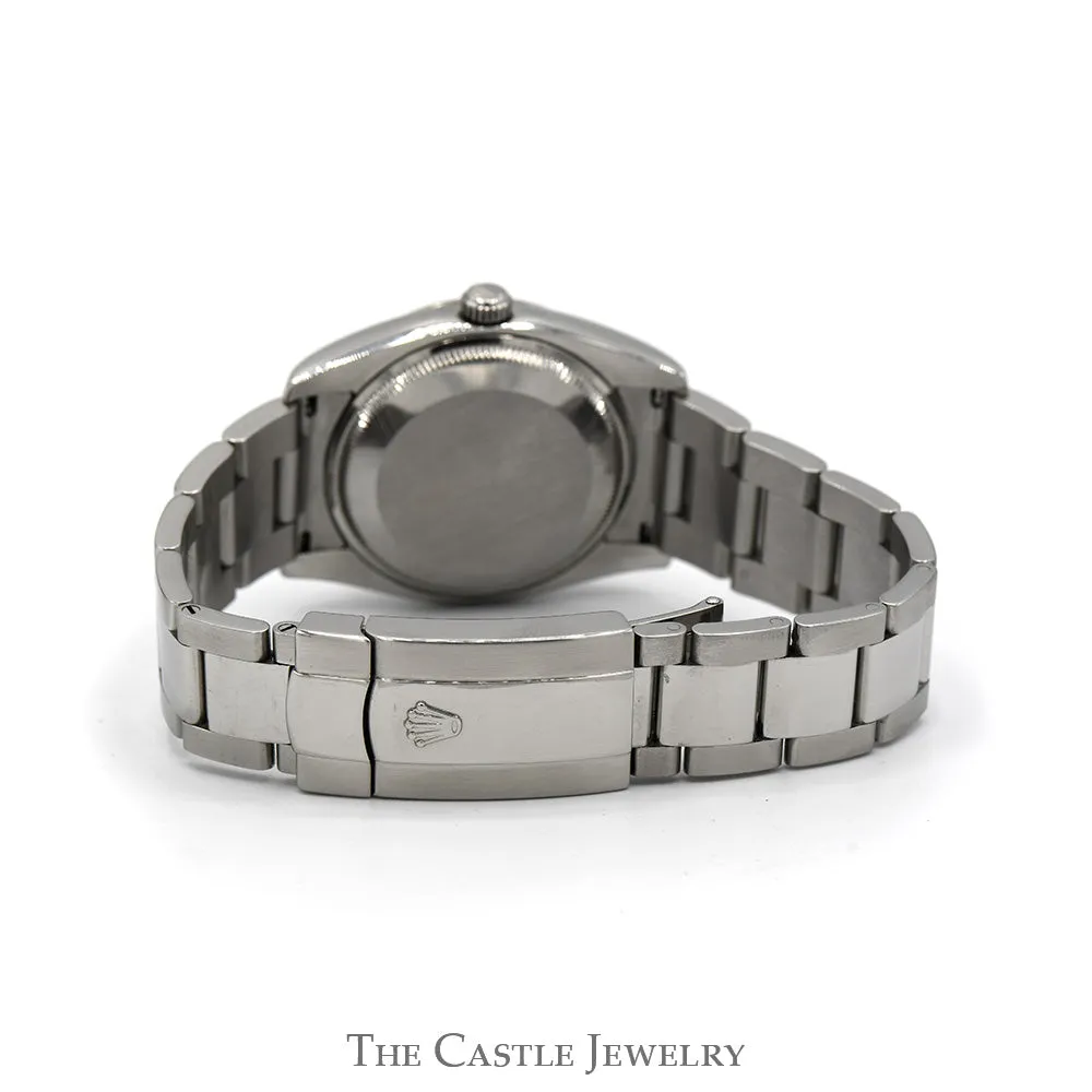 Rolex Oyster Perpetual Date 115200 with Silver Dial in Stainless Steel Oyster Bracelet with Original Box and Papers