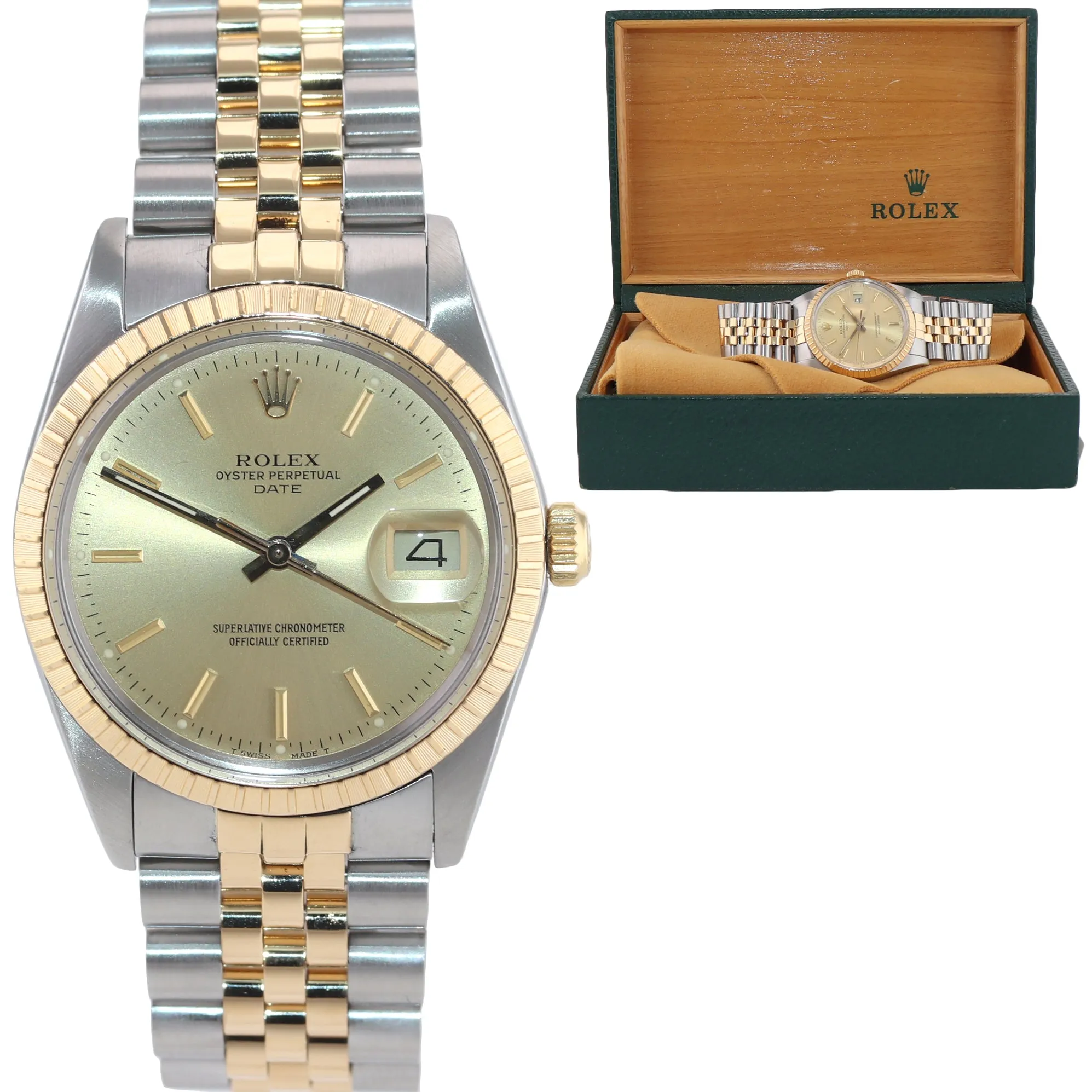 Rolex Oyster Perpetual Date Two Tone Steel Gold Jubilee Champagne Watch 15053