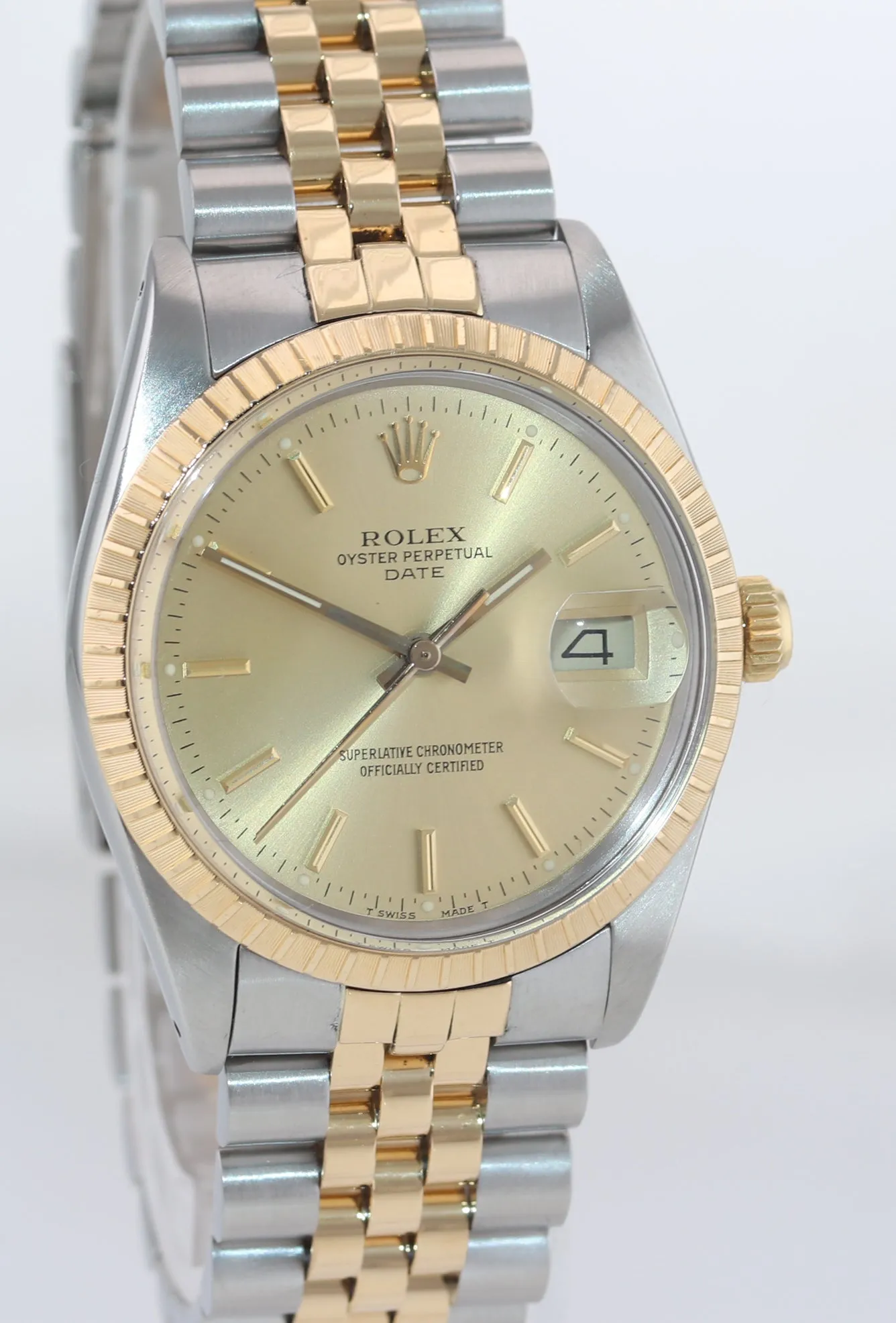 Rolex Oyster Perpetual Date Two Tone Steel Gold Jubilee Champagne Watch 15053