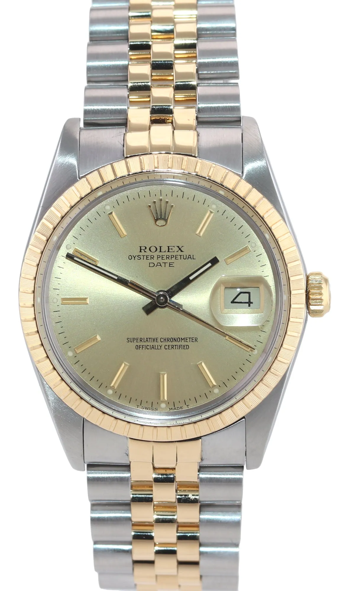 Rolex Oyster Perpetual Date Two Tone Steel Gold Jubilee Champagne Watch 15053