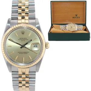 Rolex Oyster Perpetual Date Two Tone Steel Gold Jubilee Champagne Watch 15053