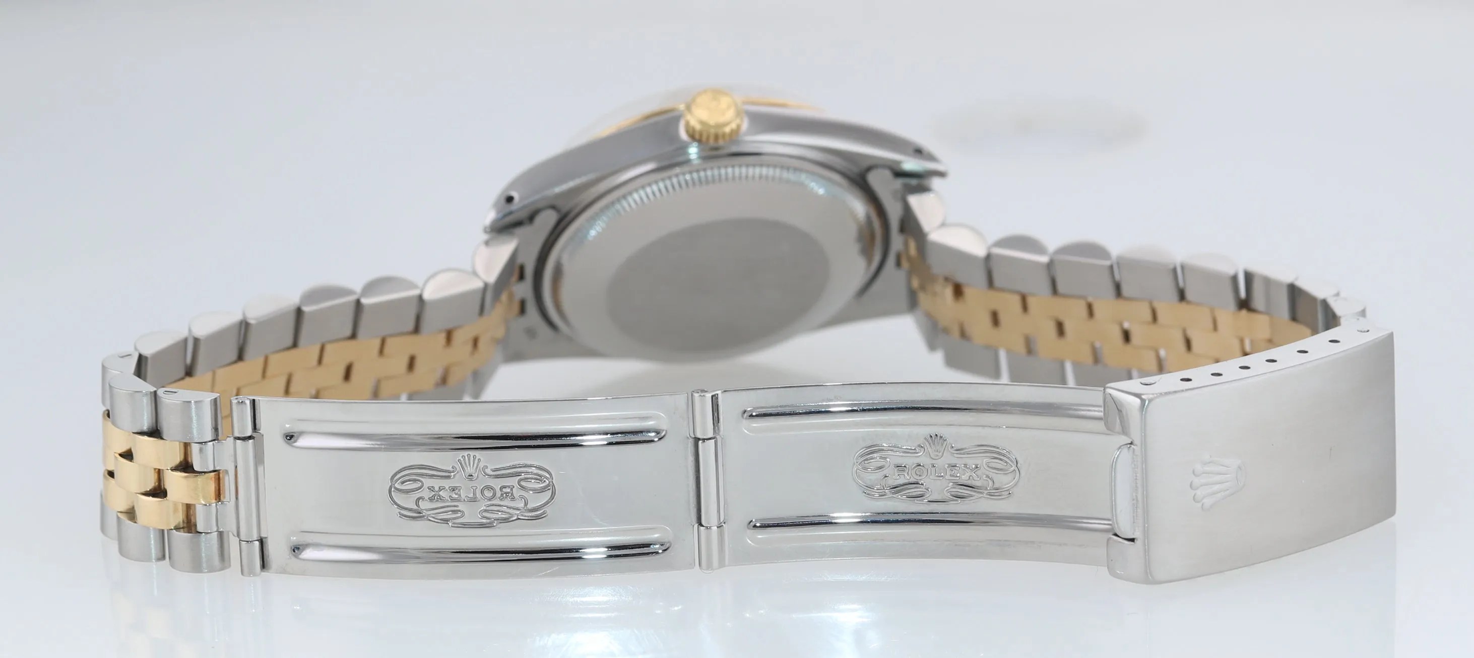 Rolex Oyster Perpetual Date Two Tone Steel Gold Jubilee Champagne Watch 15053