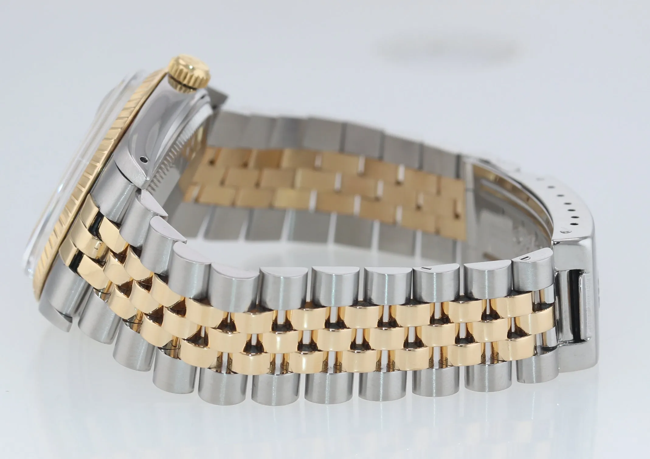 Rolex Oyster Perpetual Date Two Tone Steel Gold Jubilee Champagne Watch 15053