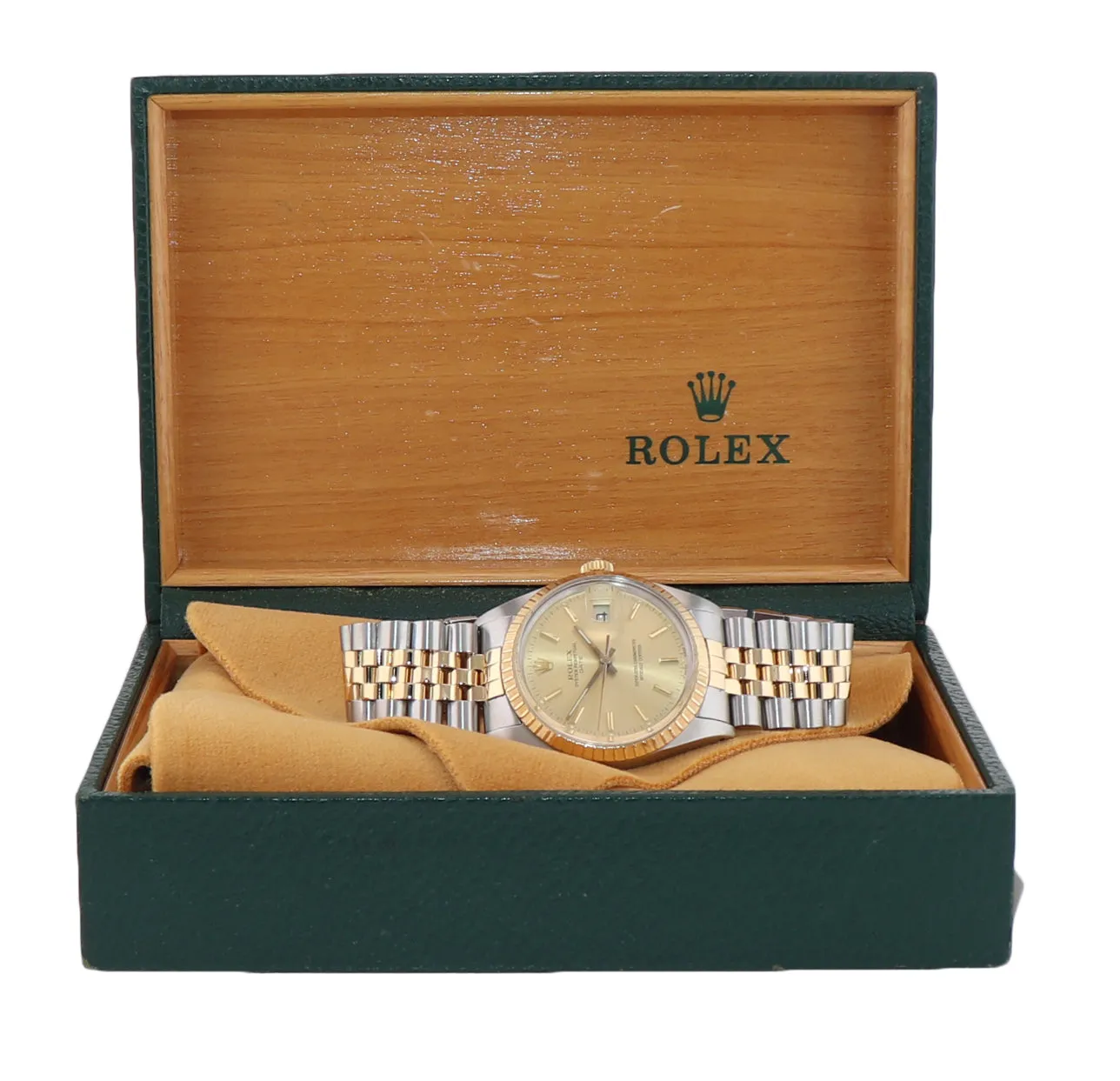 Rolex Oyster Perpetual Date Two Tone Steel Gold Jubilee Champagne Watch 15053
