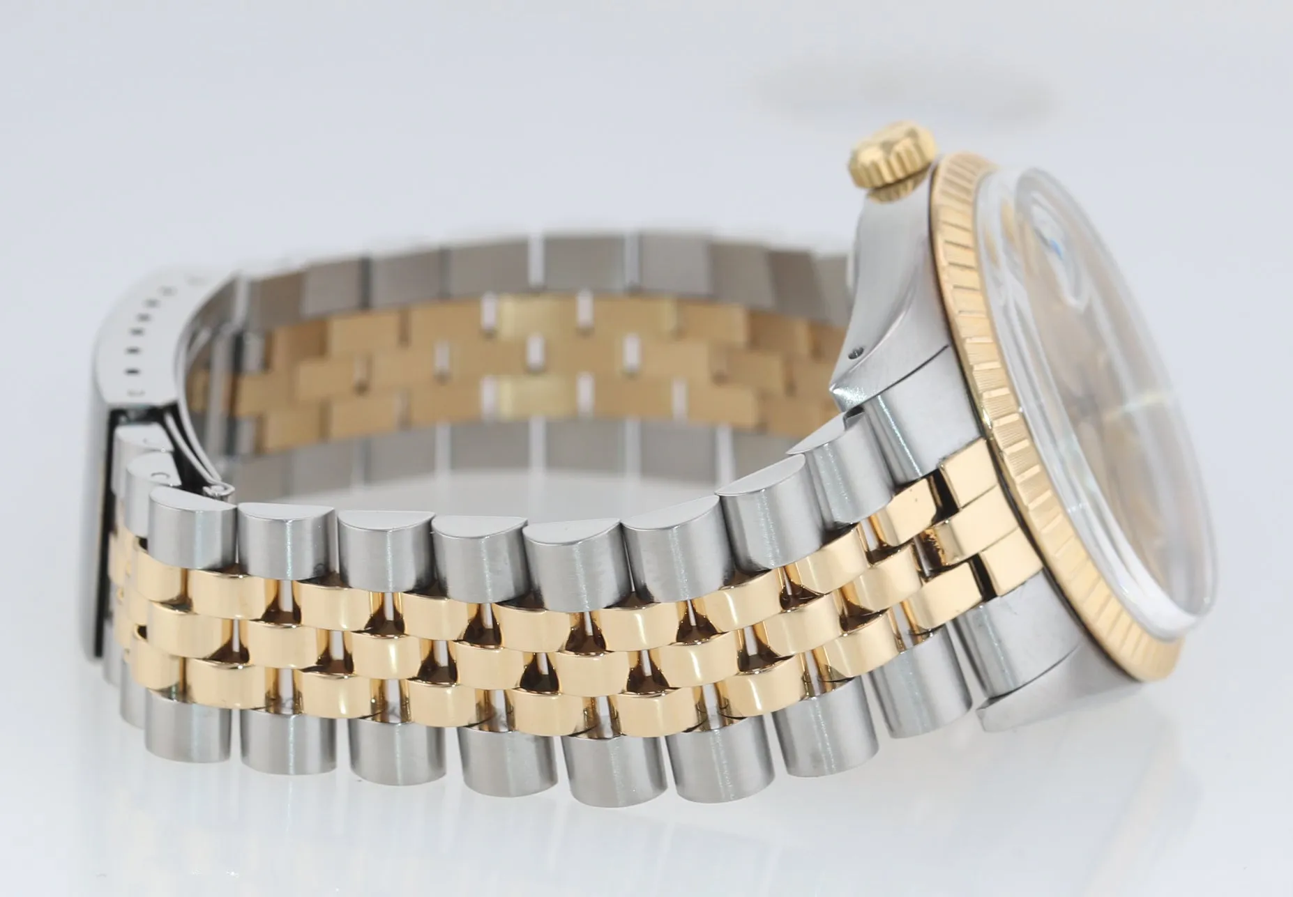 Rolex Oyster Perpetual Date Two Tone Steel Gold Jubilee Champagne Watch 15053