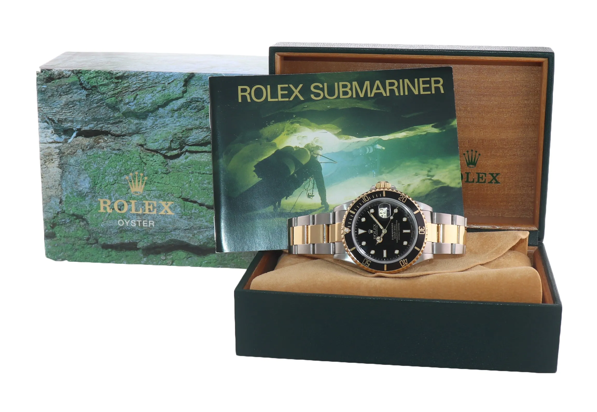 Rolex Submariner 16613 18k Gold Steel Two Tone Black 40mm Date Watch Box