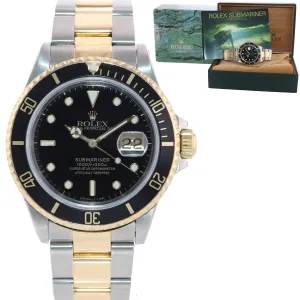 Rolex Submariner 16613 18k Gold Steel Two Tone Black 40mm Date Watch Box