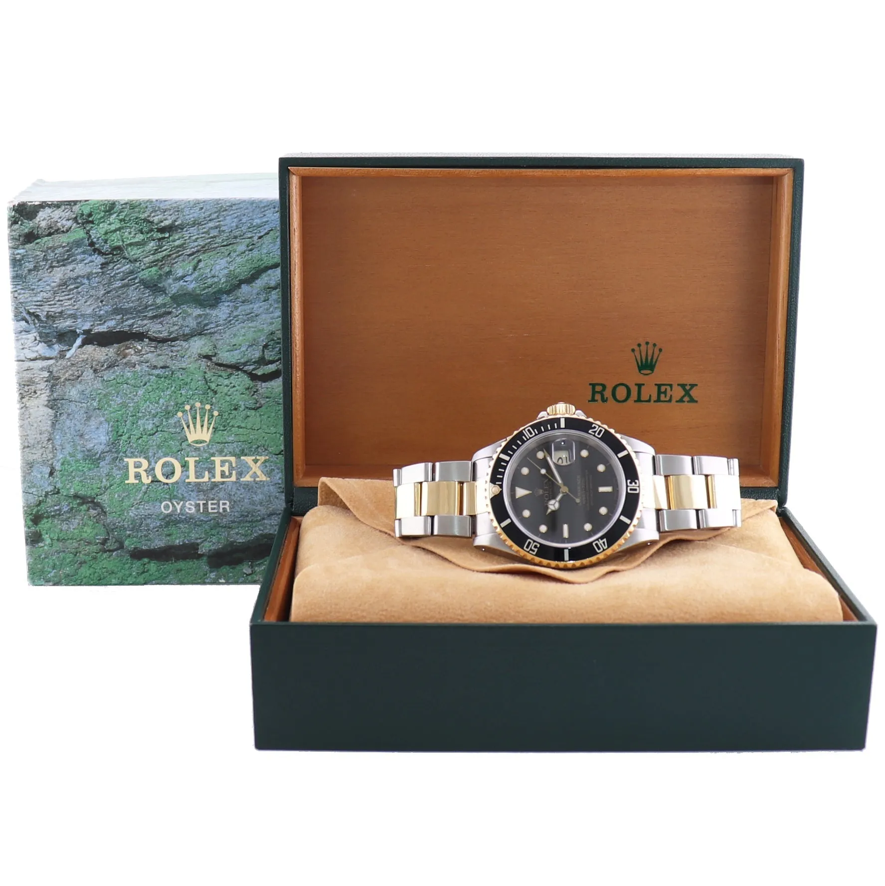 Rolex Submariner 16613 Gold Steel 40mm Two Tone Yellow Gold Black Dial Watch Box