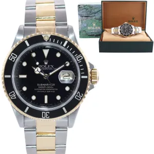 Rolex Submariner 16613 Gold Steel 40mm Two Tone Yellow Gold Black Dial Watch Box