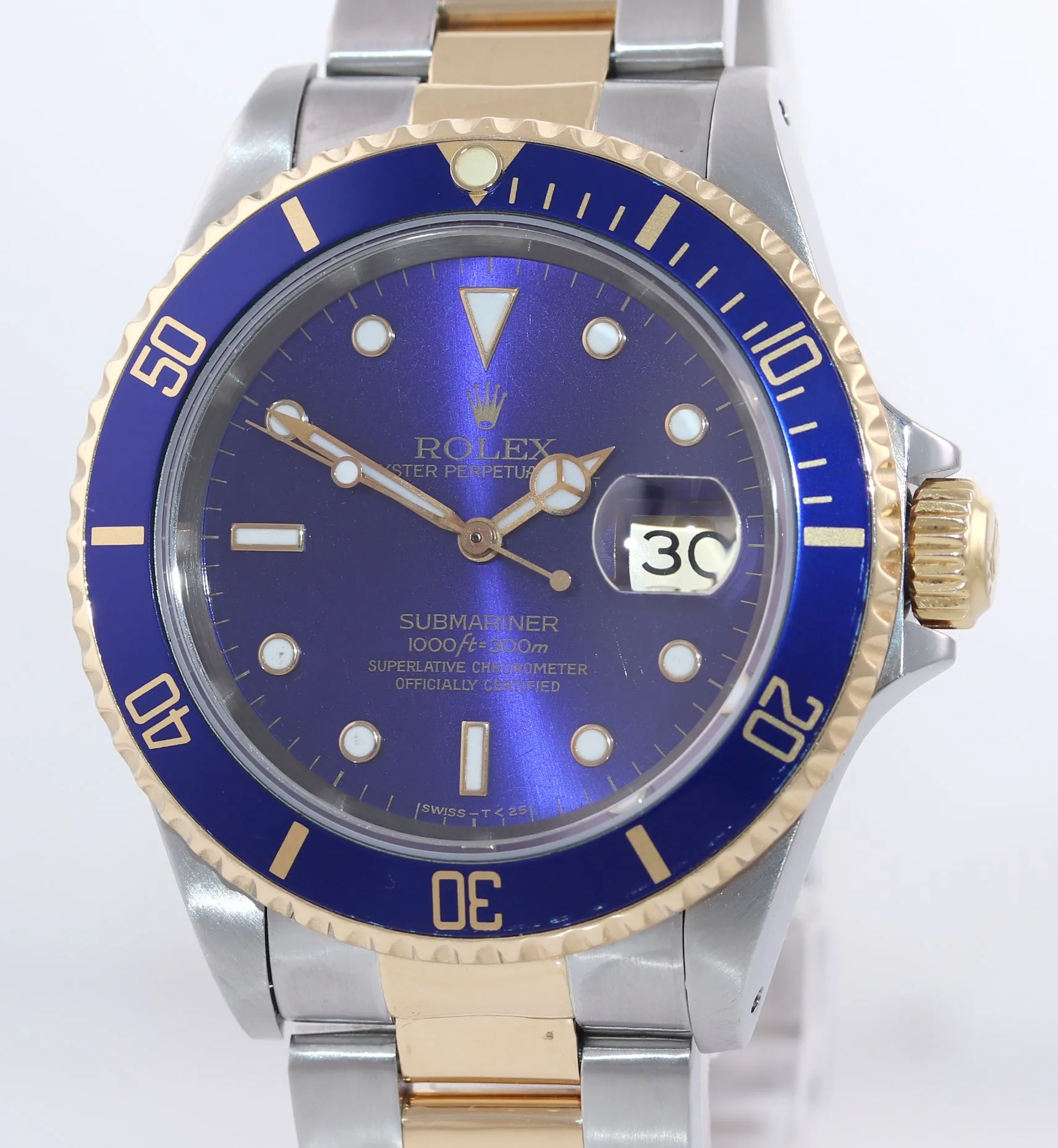 Rolex Submariner 16613 Two Tone 18k Yellow Gold Blue Sunburst Dial 40mm Watch