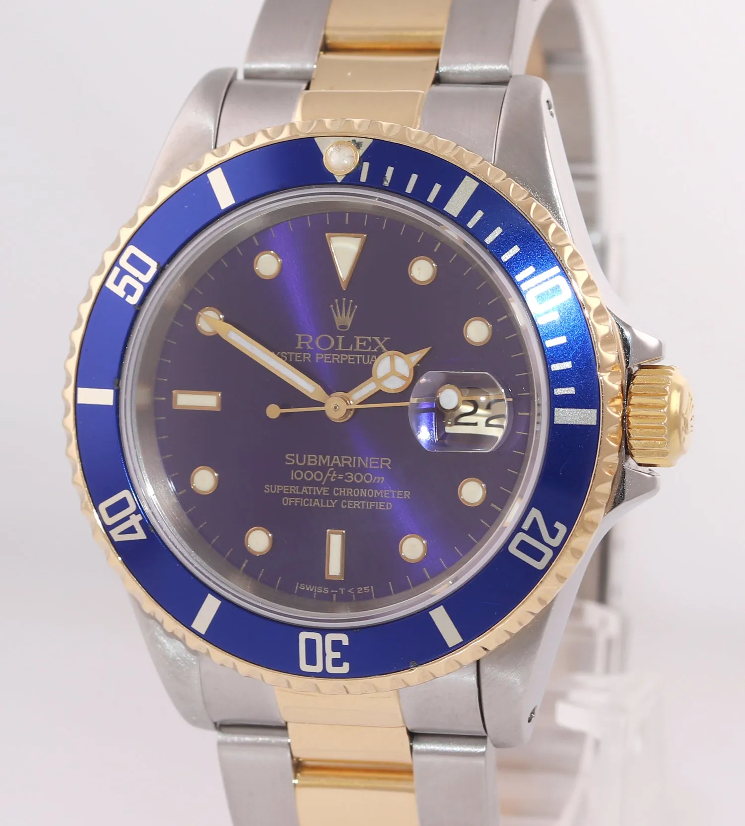 Rolex Submariner 16613 Two Tone 18k Yellow Gold Blue Sunburst Dial 40mm Watch