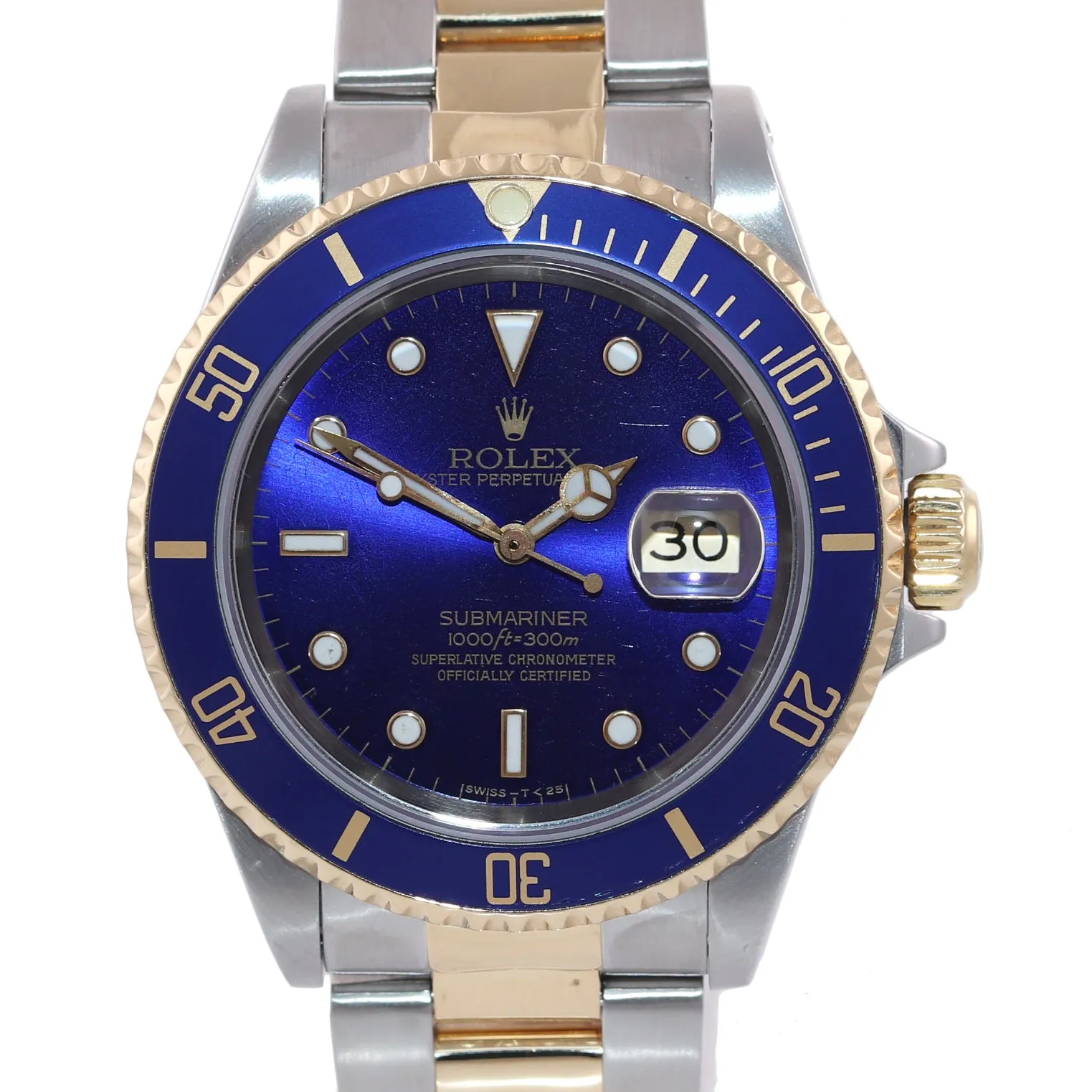 Rolex Submariner 16613 Two Tone 18k Yellow Gold Blue Sunburst Dial 40mm Watch